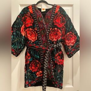 Farm Rio velvet Floral Embroidered Kimono Jacket-Damaged,